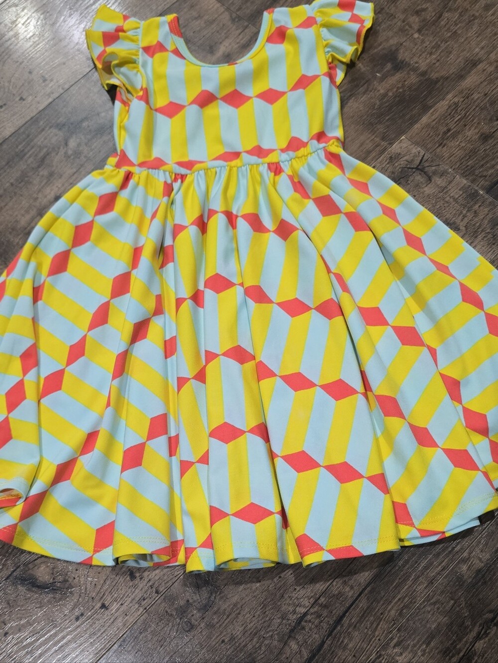 Dotdotsmile Yellow, Orange & Light Blue Geometric Fit-and-Flare Dress Sz 3t/4t